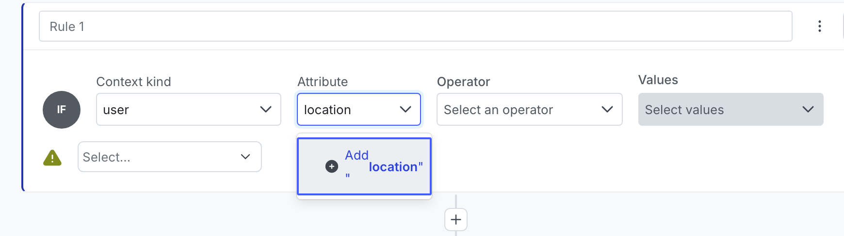 Creating a custom "Location" user context attribute from a flag's "Targeting" tab.