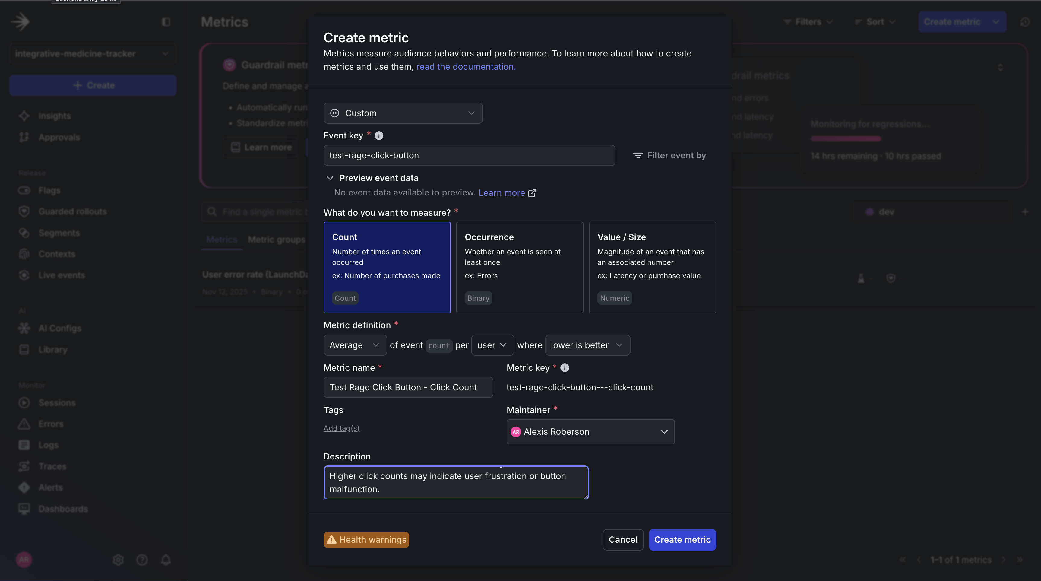 Image of how to Create new custom metric for Guarded rollout.