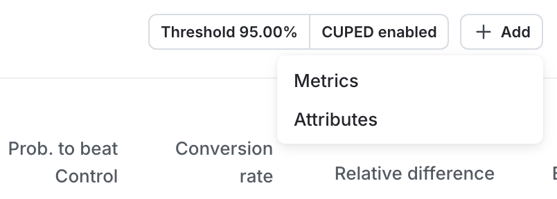 The add metric option on a running experiment.