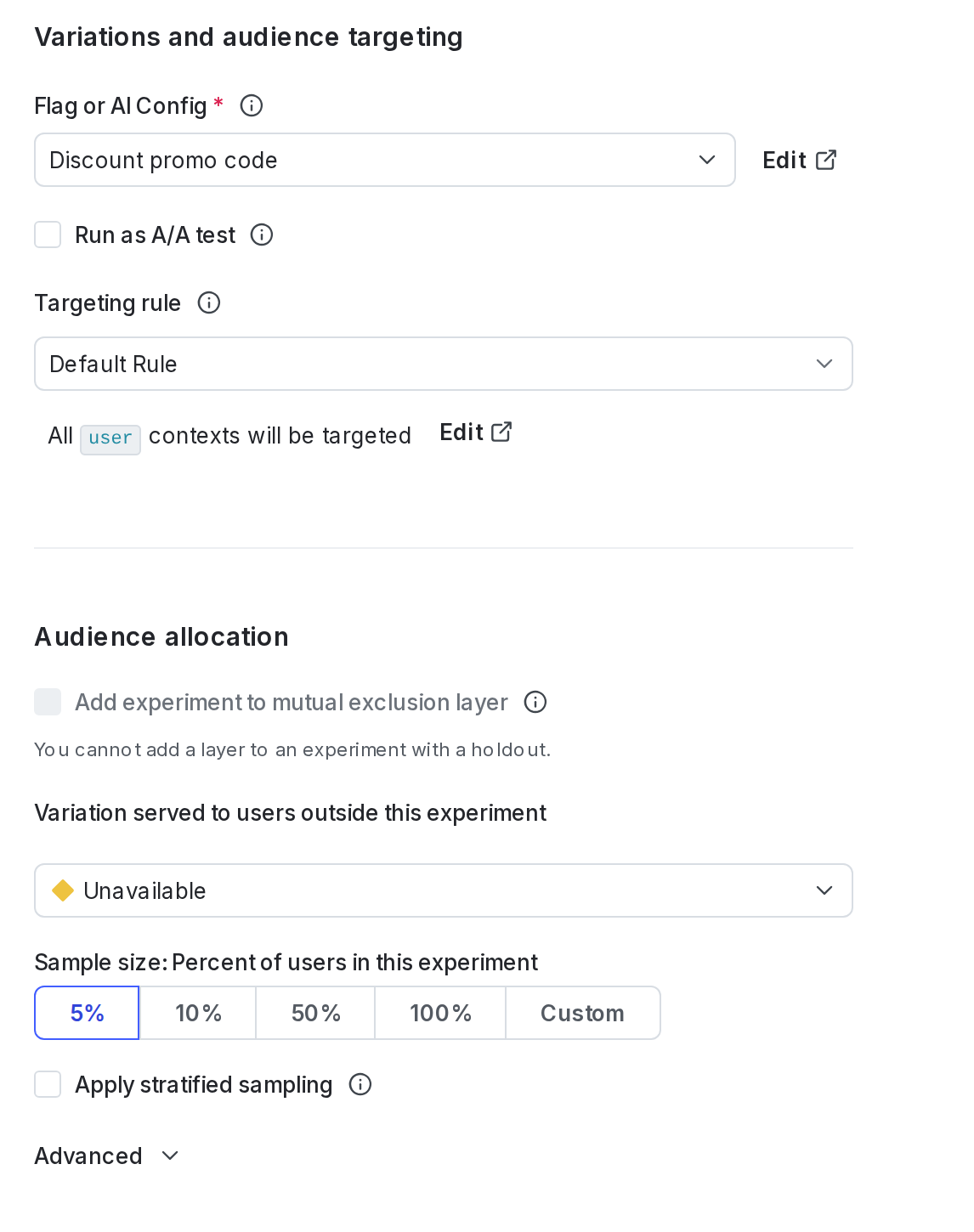 The "Audience targeting" section of an experiment.