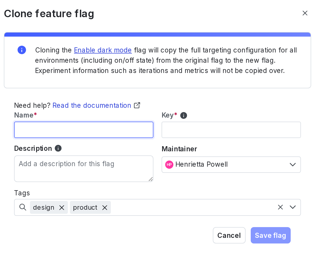 The "Clone feature flag" dialog.
