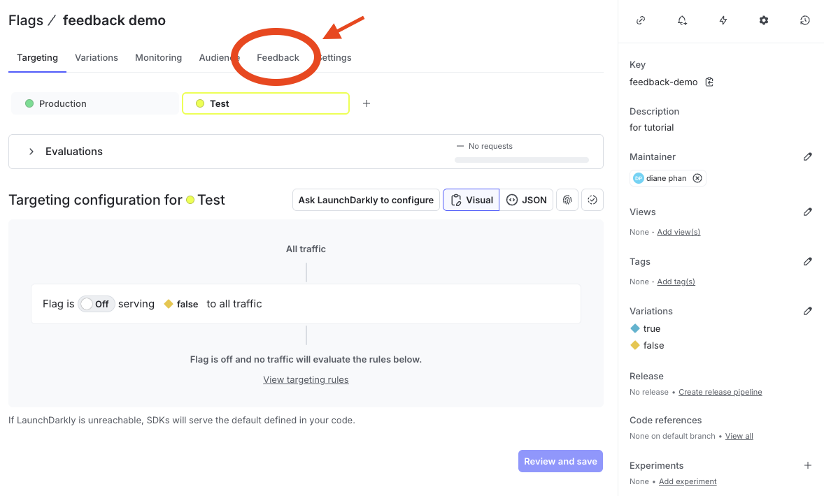 Click on the Feedback tab at the
top.