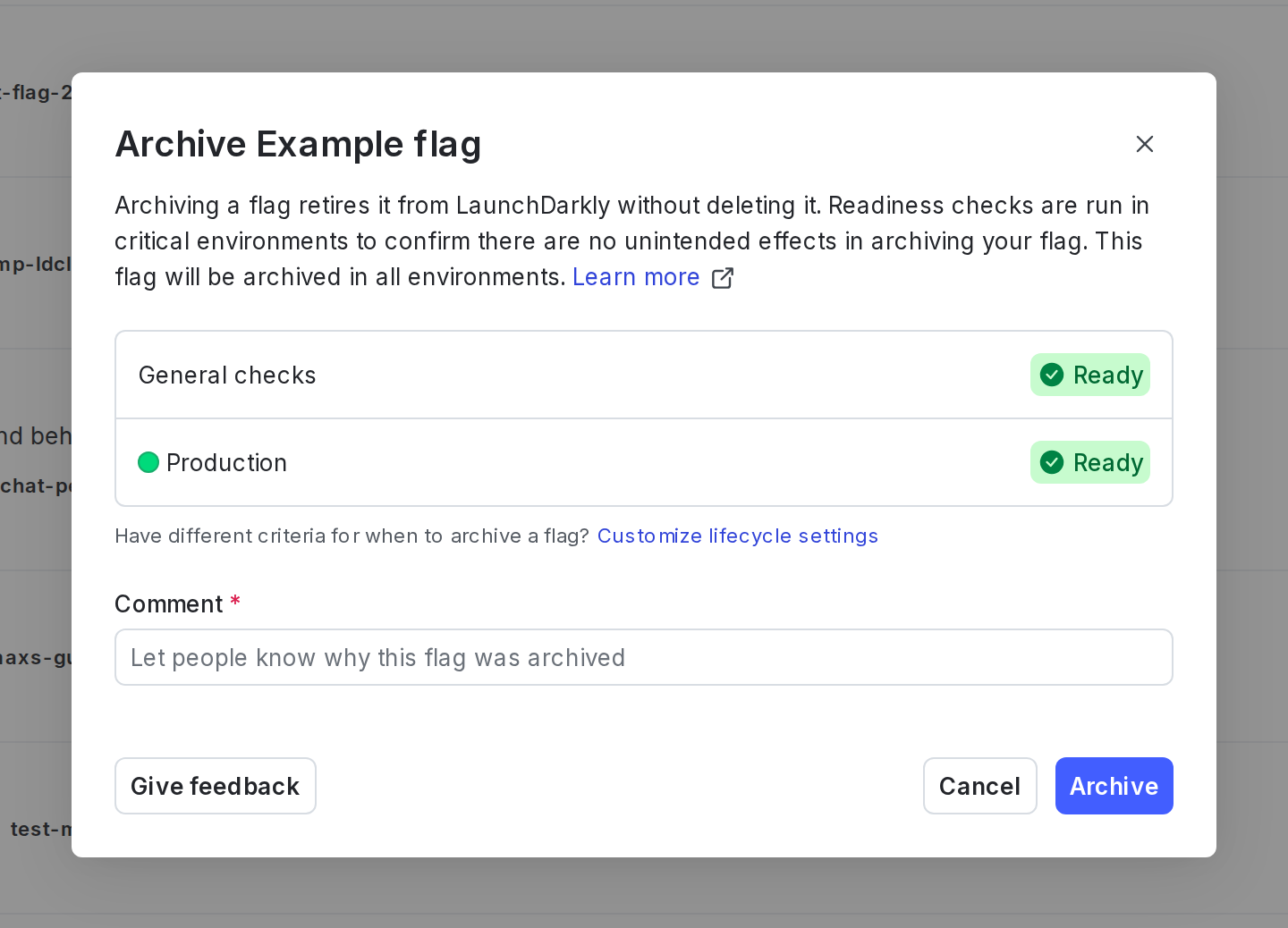 The "Ready to archive" dialog.