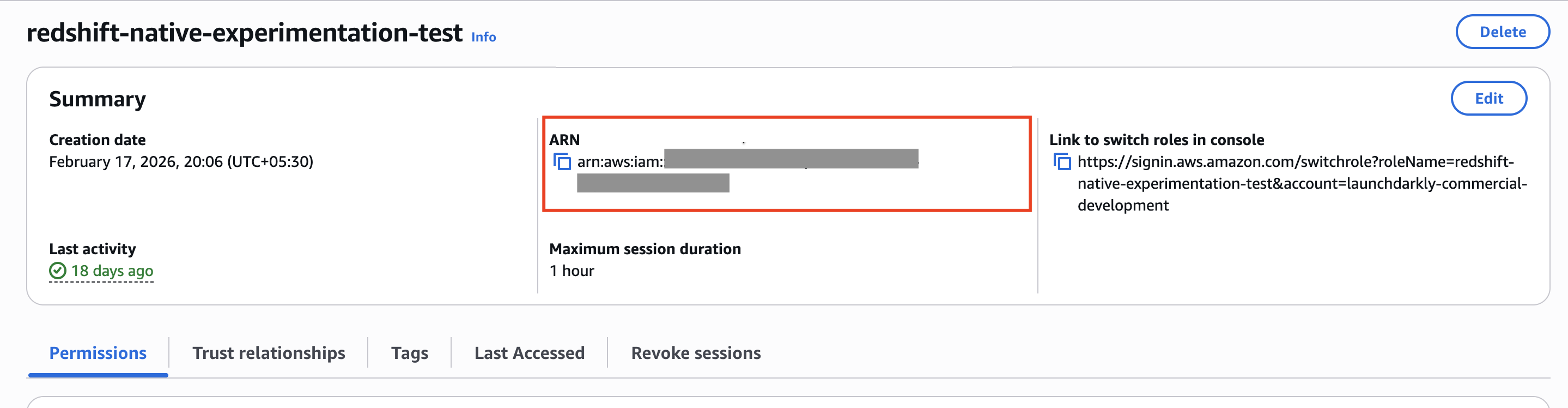 The IAM Role ARN in Redshift.