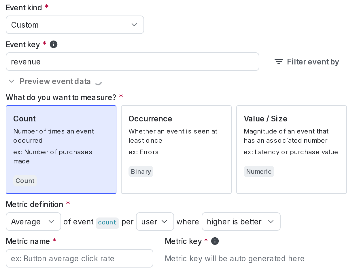 The metric creation dialog.