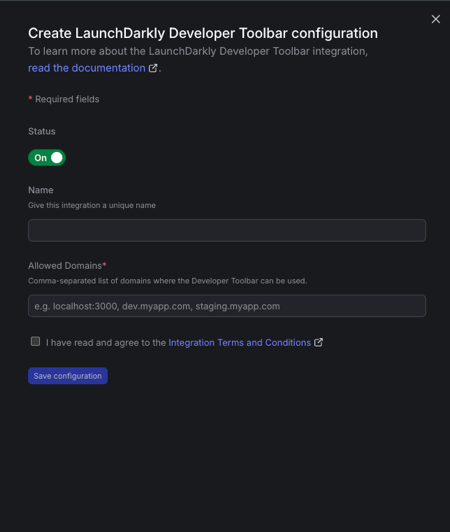 The developer toolbar configuration page.