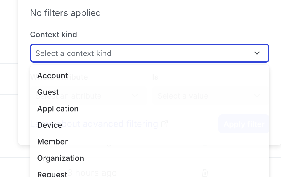 A search query for "user" context kinds.