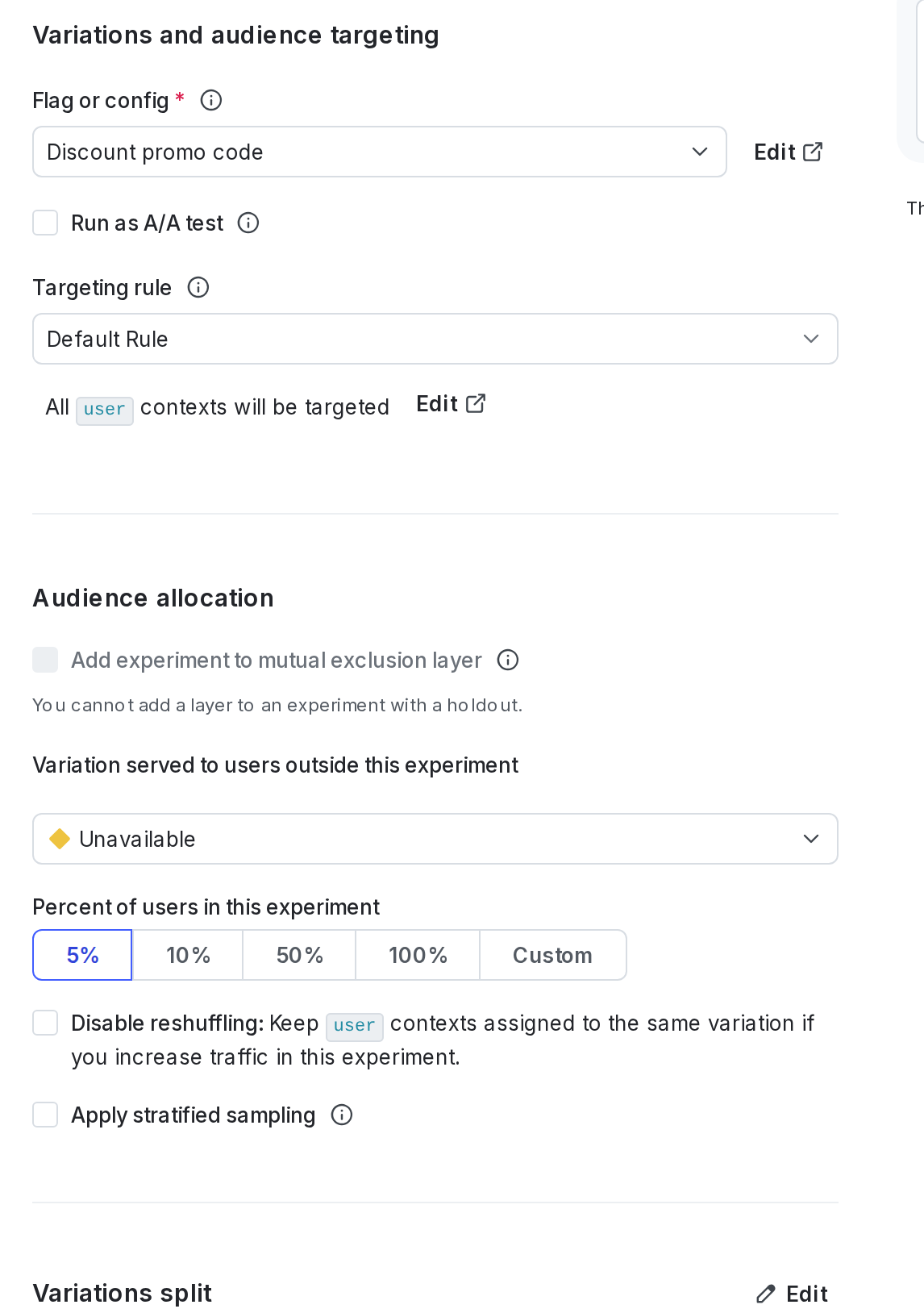 The "Audience allocation" section of an experiment.