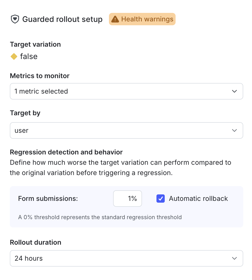 The guarded rollout setup options on a flag rule.
