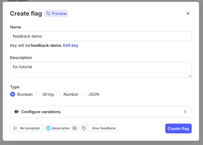 Create a new flag named "feedback
demo"
