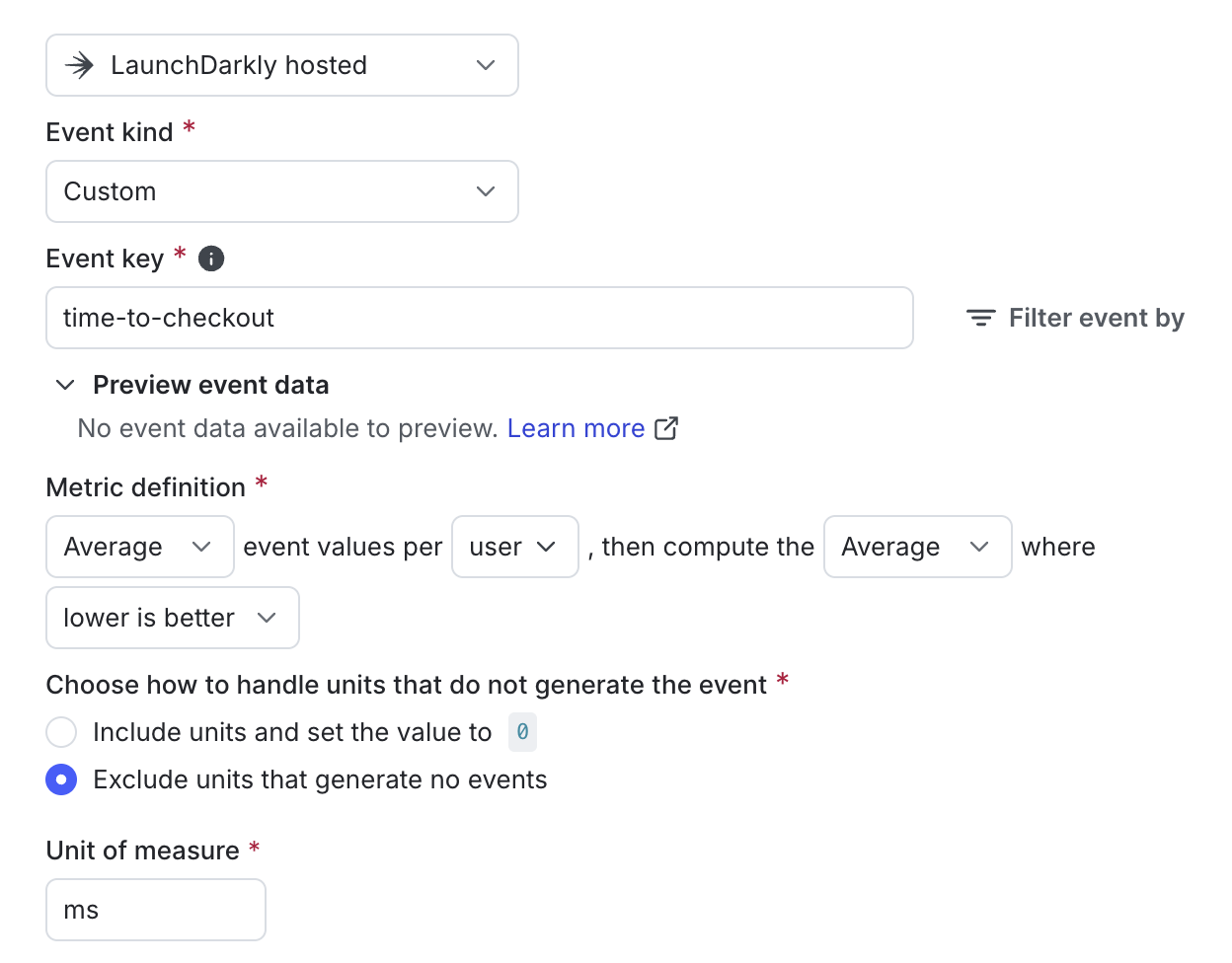The "Metric definition" section for a custom numeric metric.