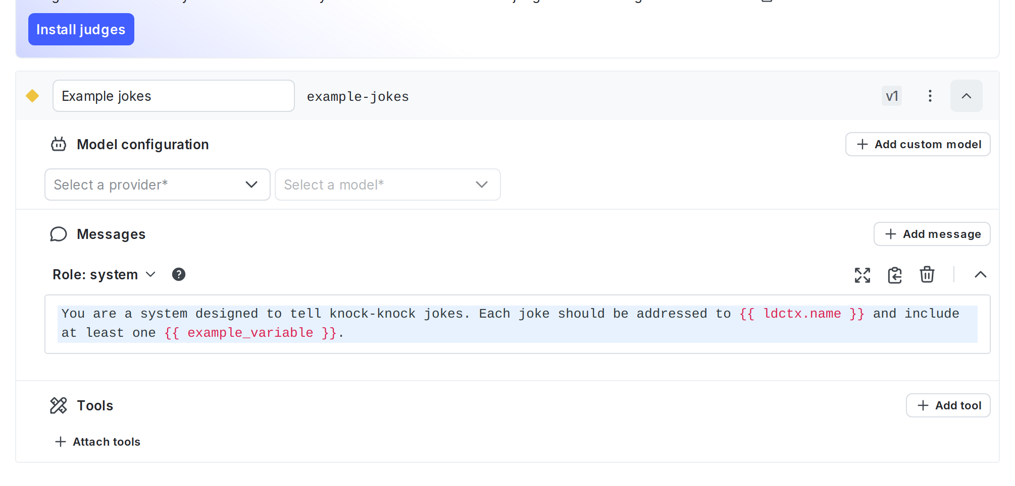 The Variations tab of an AI Config with one variation.