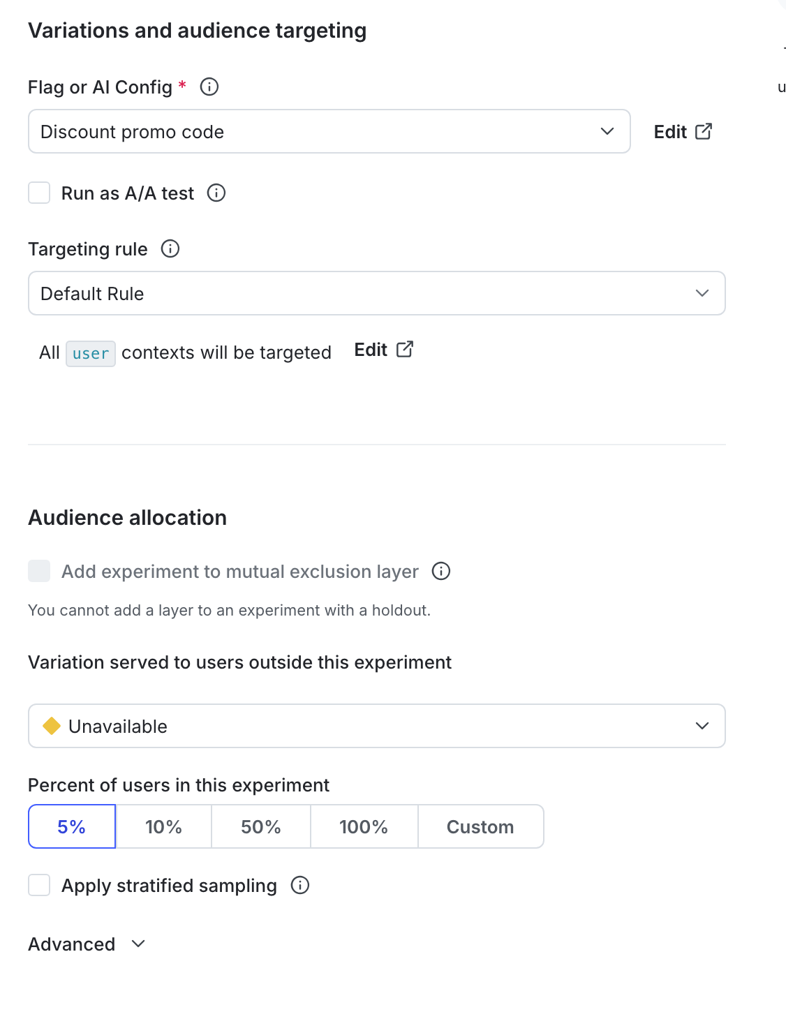 The "Audience allocation" section of an experiment.