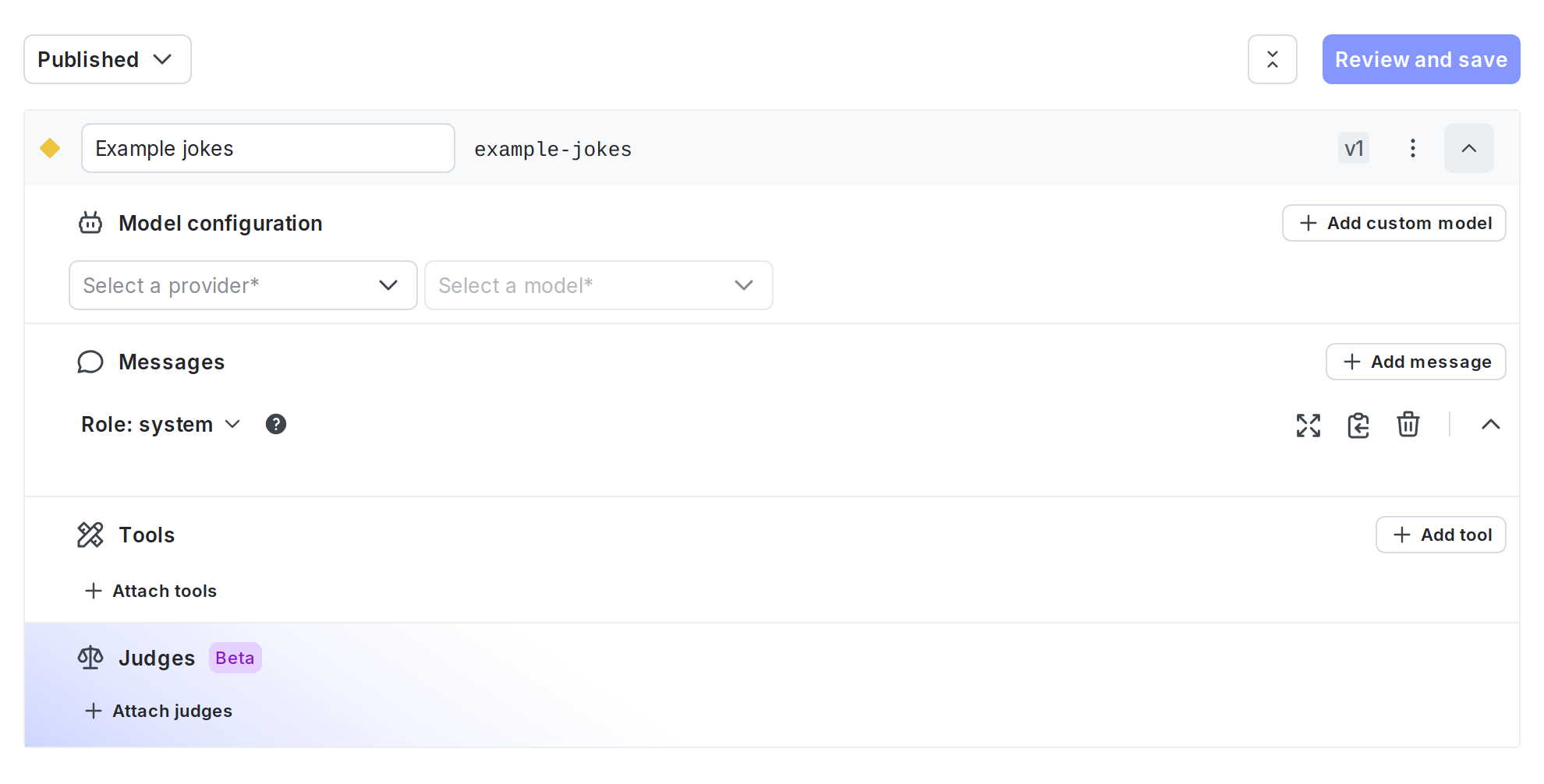 The Variations tab of an AI Config with one variation.