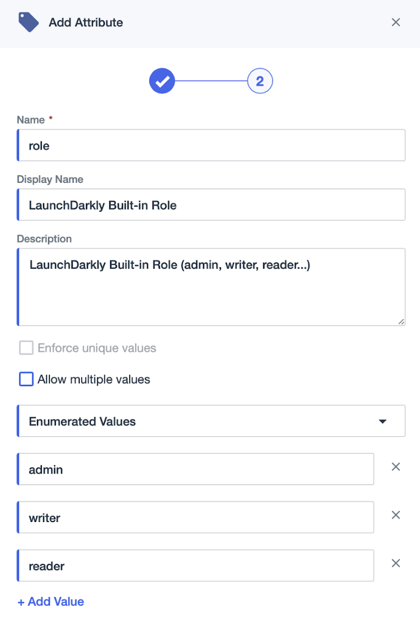 The "Add Attribute" screen in PingIdentity.