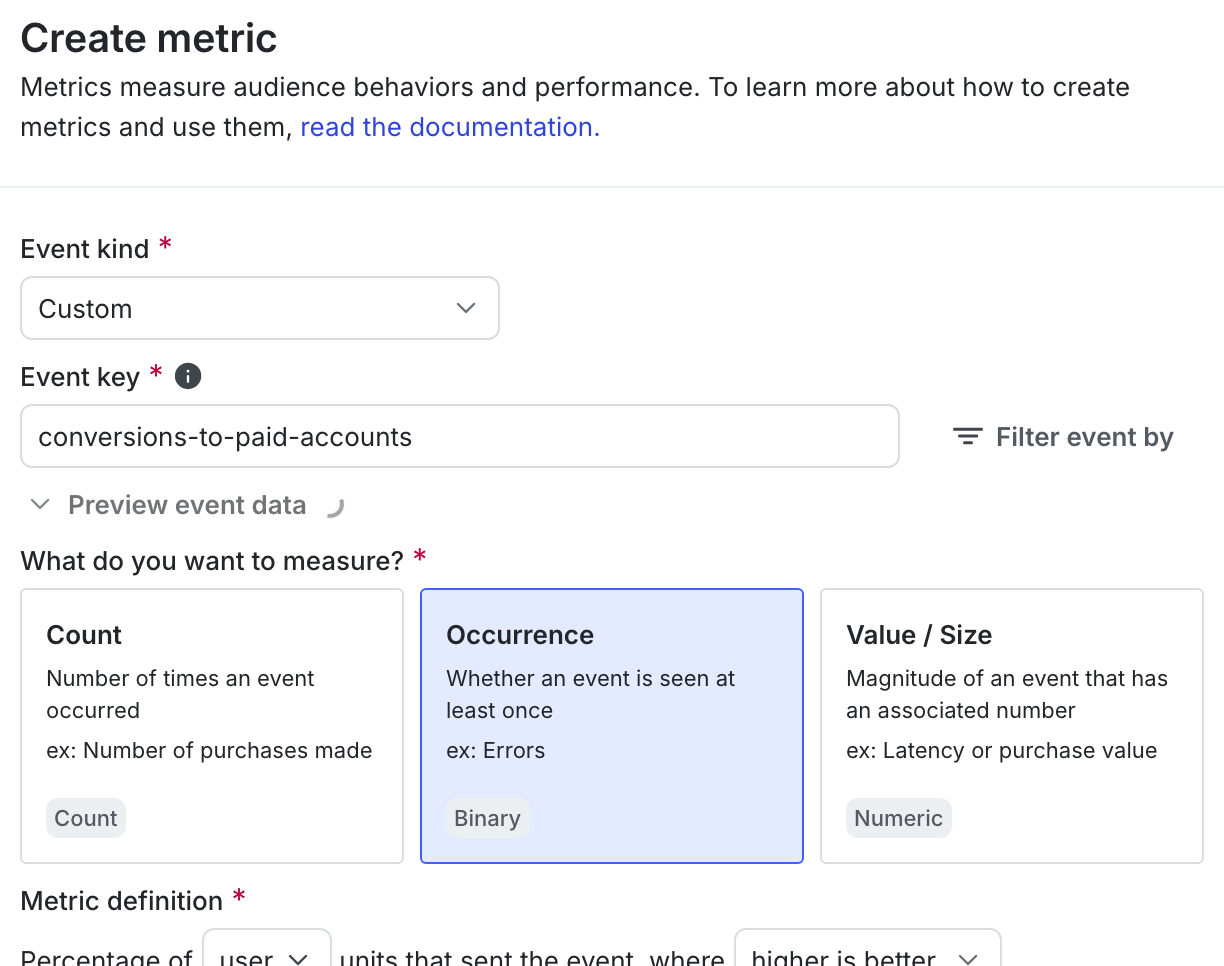 A custom conversion binary metric.