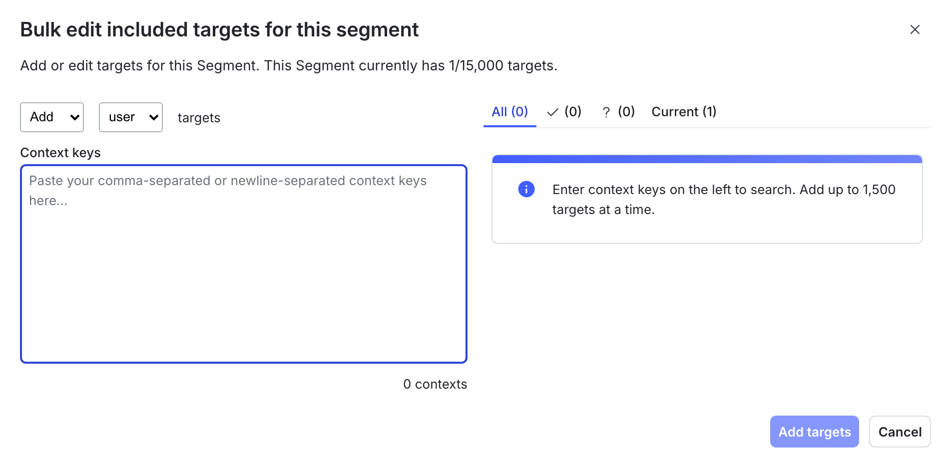 The "Bulk edit targets for this segment" dialog.