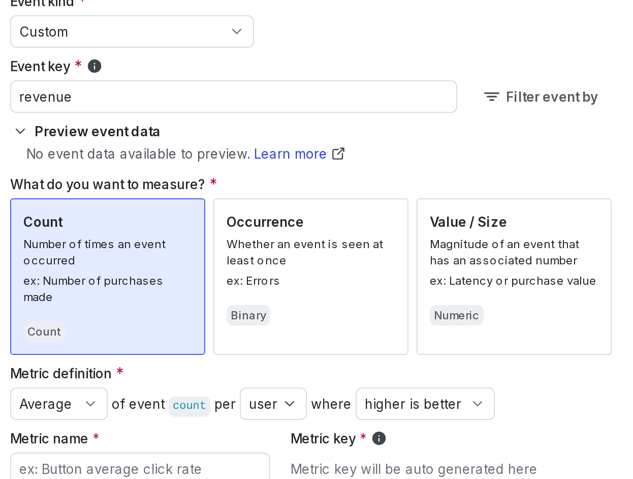 The metric creation dialog.