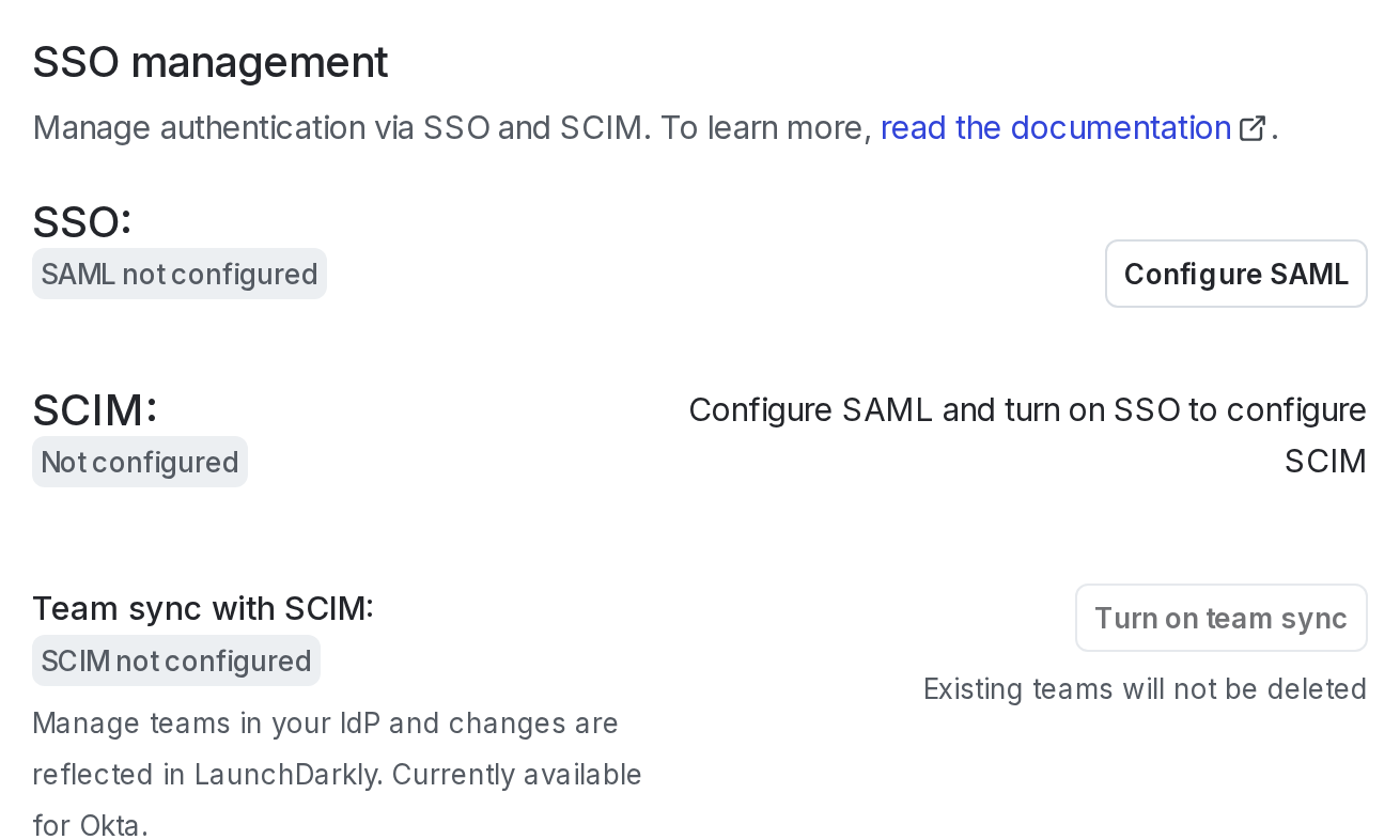 The "SSO management" section of the "Security" tab.