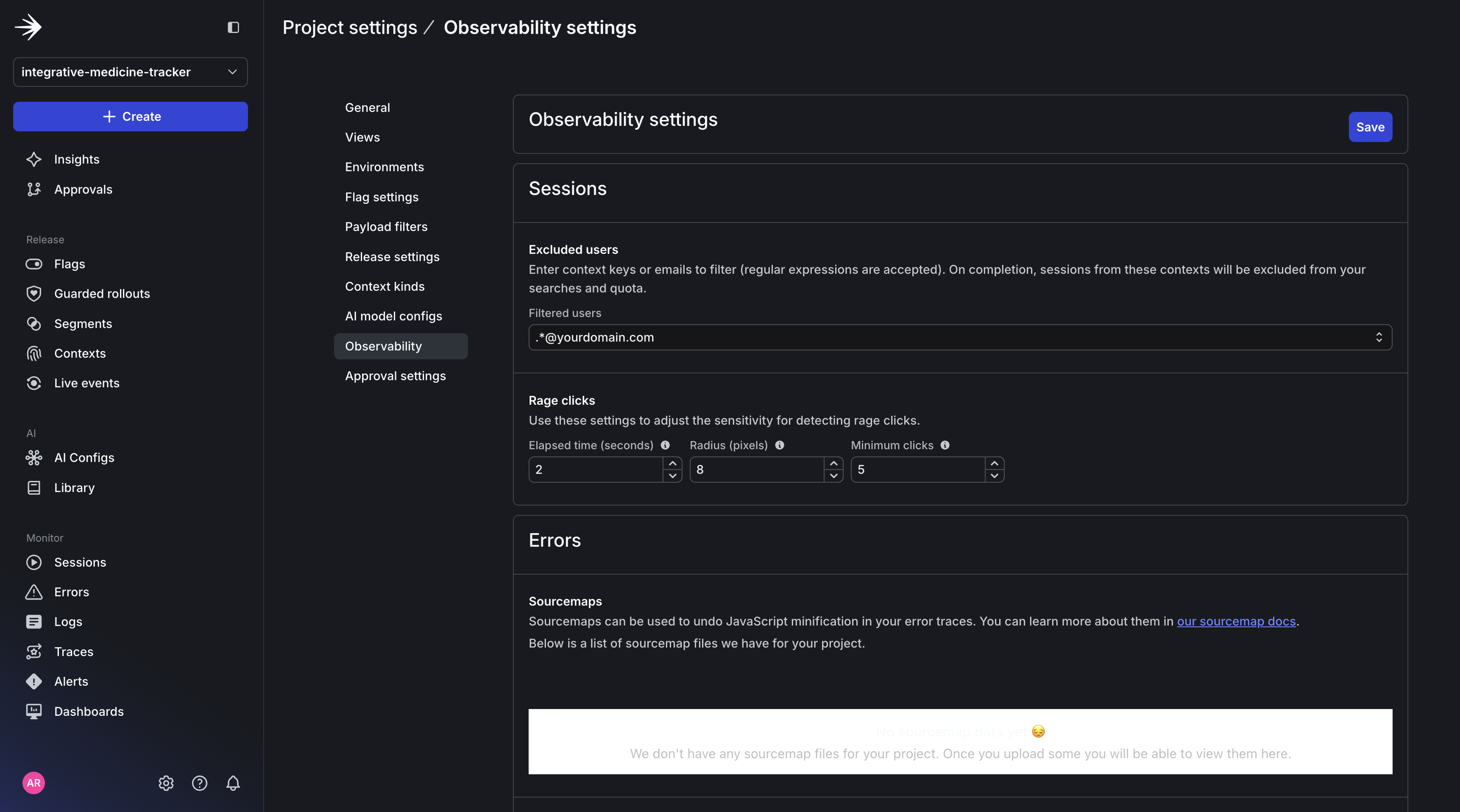 Image of Enabling session replay in LaunchDarkly UI.
