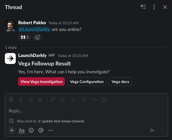 An example of a Vega conversation in Slack.