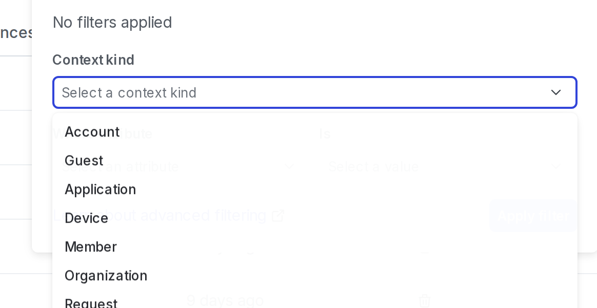 A search query for "user" context kinds.