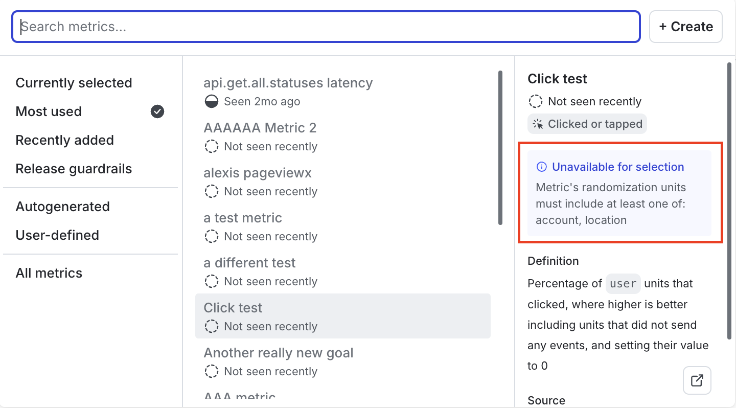 Only metrics with an overlapping randomization unit can be added.