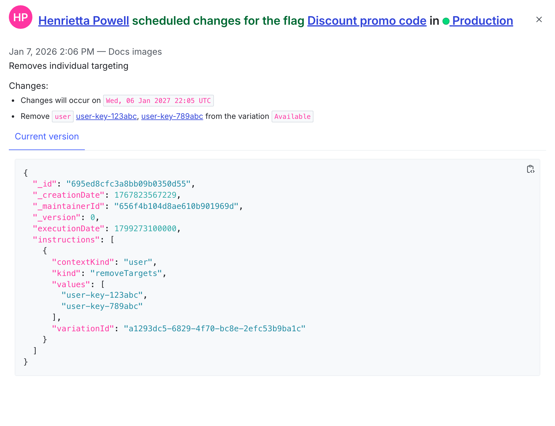 The details of a flag change.
