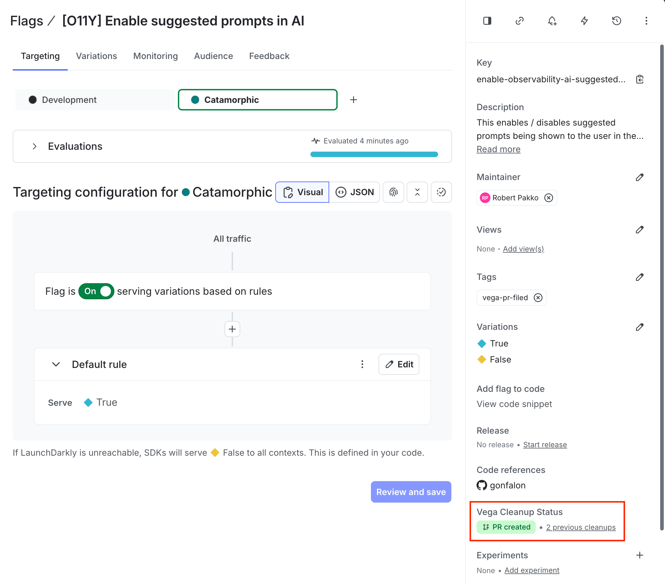The Vega Cleanup Status section on a flag's detail page.