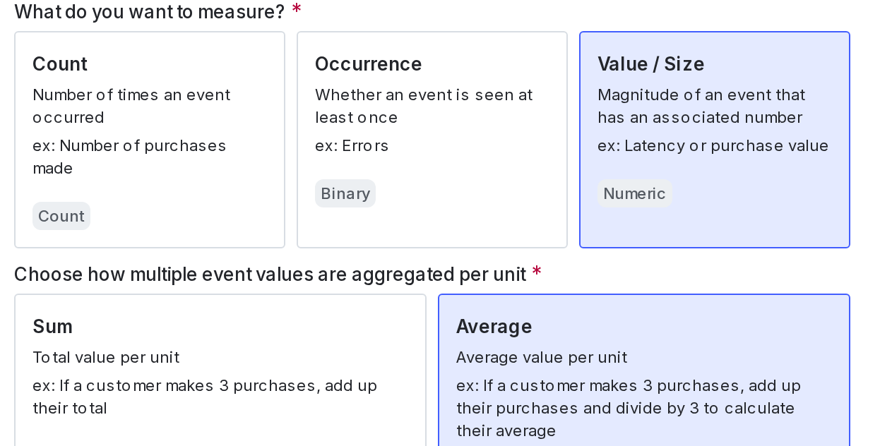 Configuring aggregation method for numeric metric.