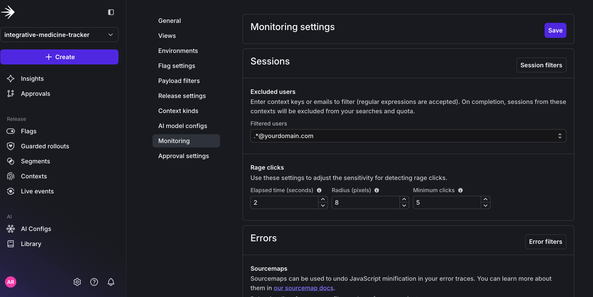 Image of Enabling session replay in LaunchDarkly UI.