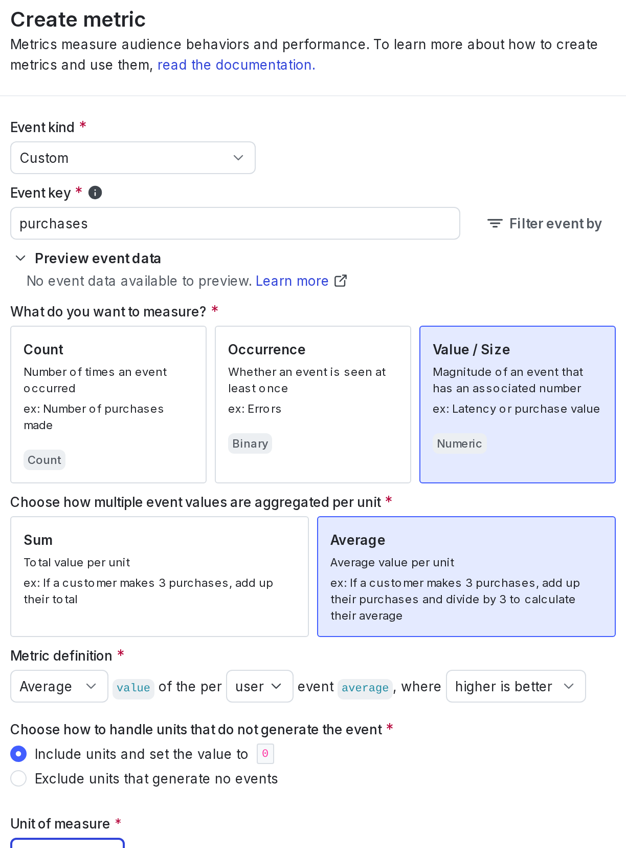 The metric creation dialog.