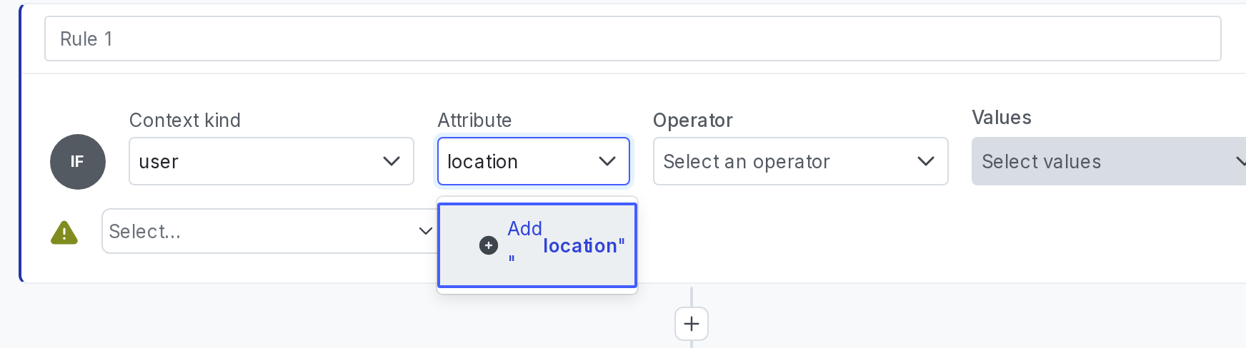 Creating a custom "Location" user context attribute from a flag's "Targeting" tab.