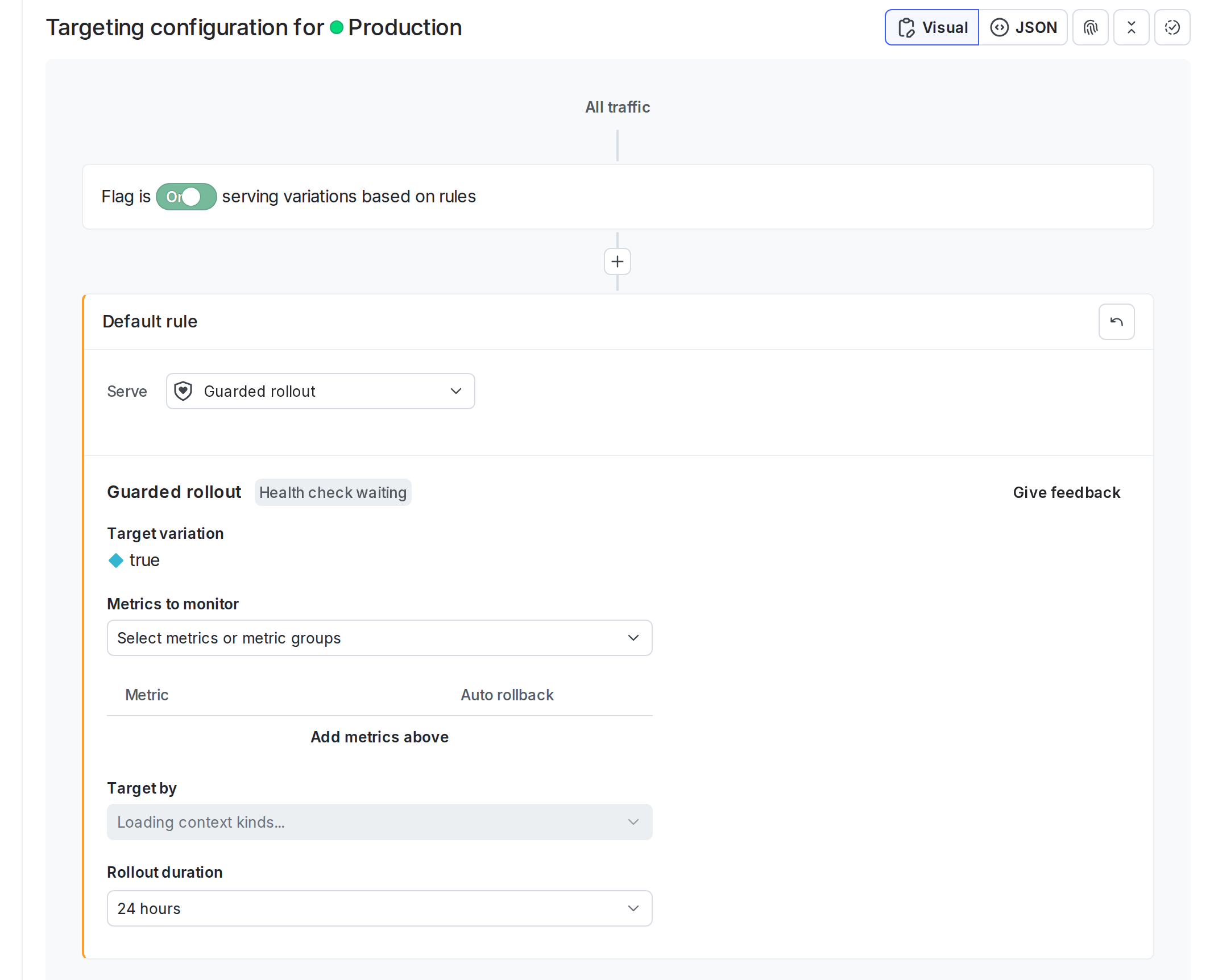 The guarded rollout configuration options in the "Targeting" tab.