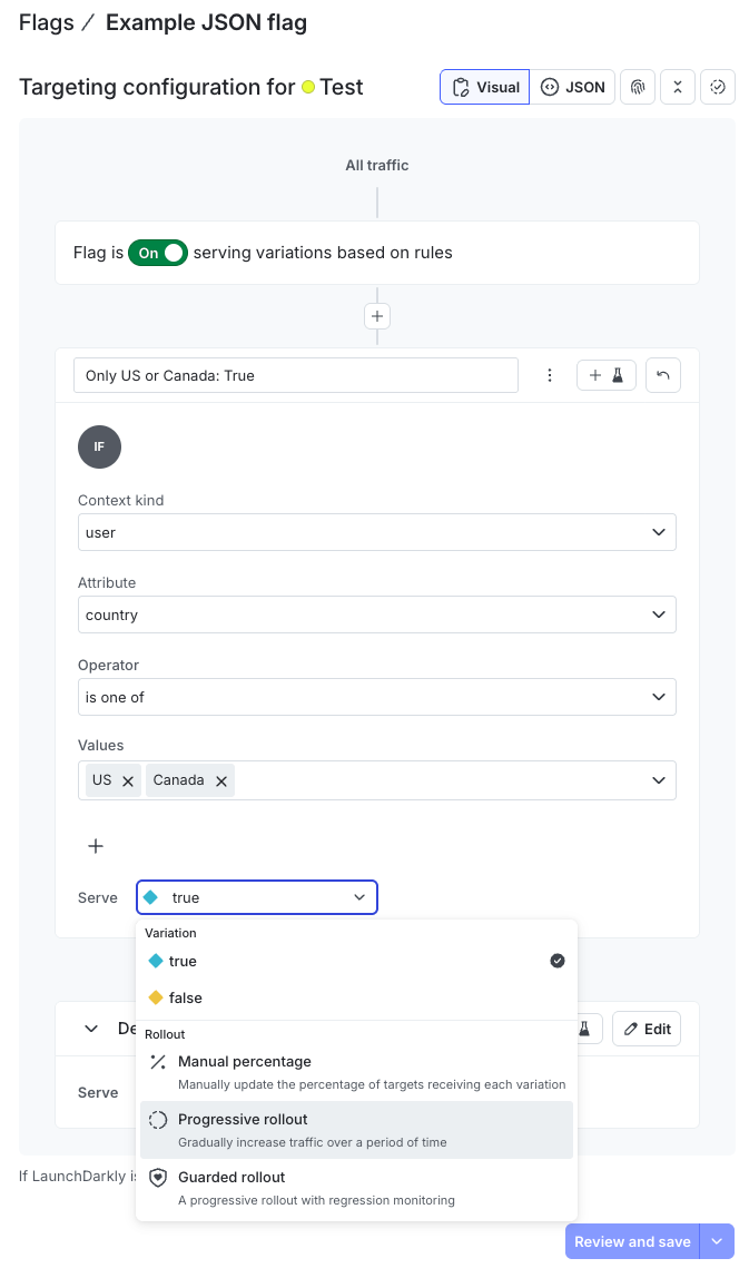 The configuration options for a flag's targeting rule.