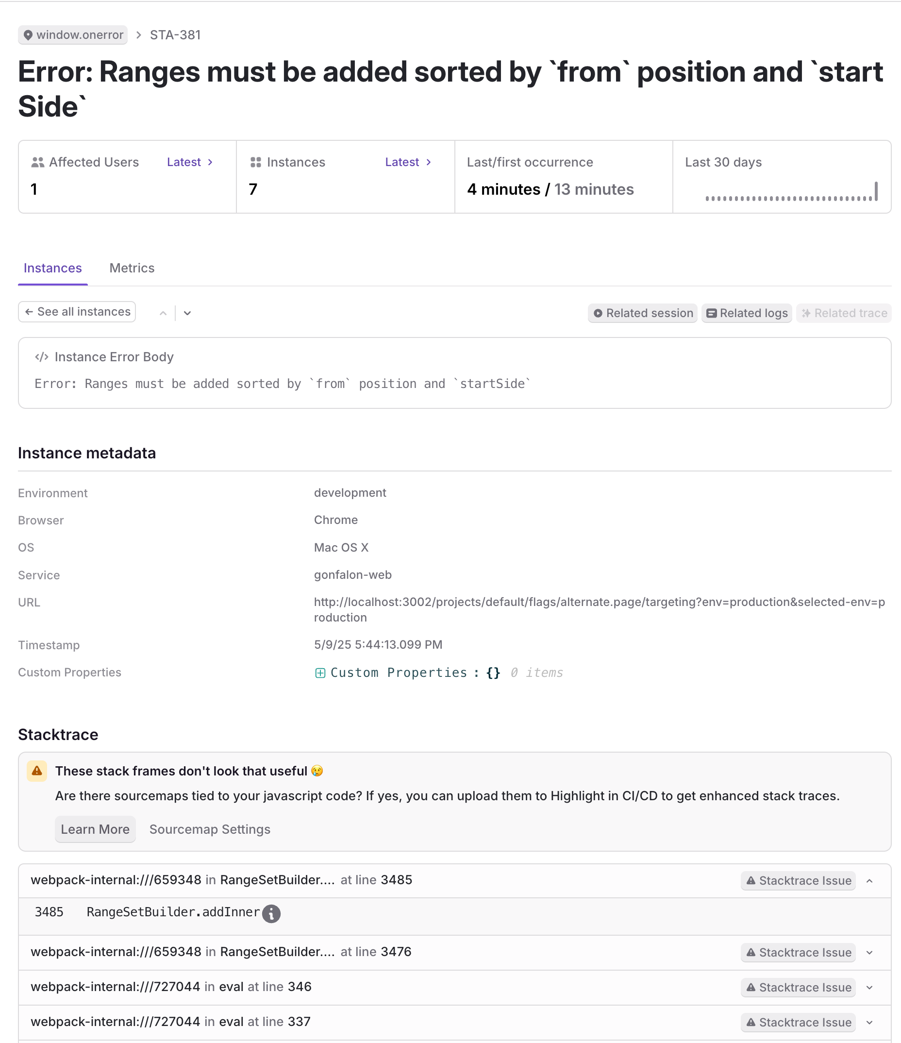 A detailed view of an error.