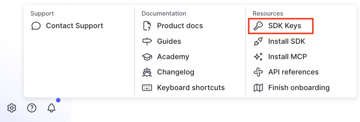 The SDK keys option in the help menu.