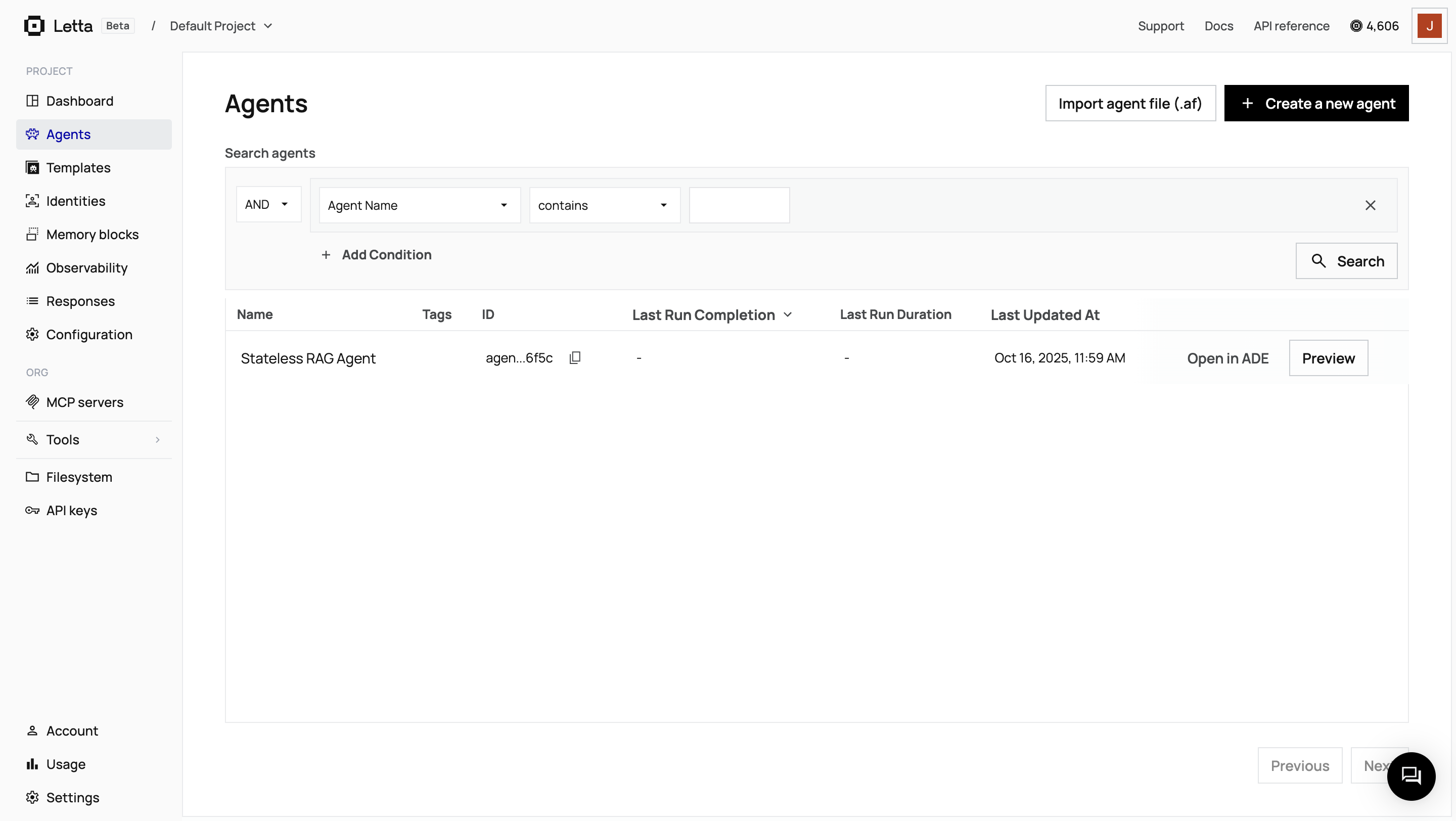 Stateless Agent in Letta UI