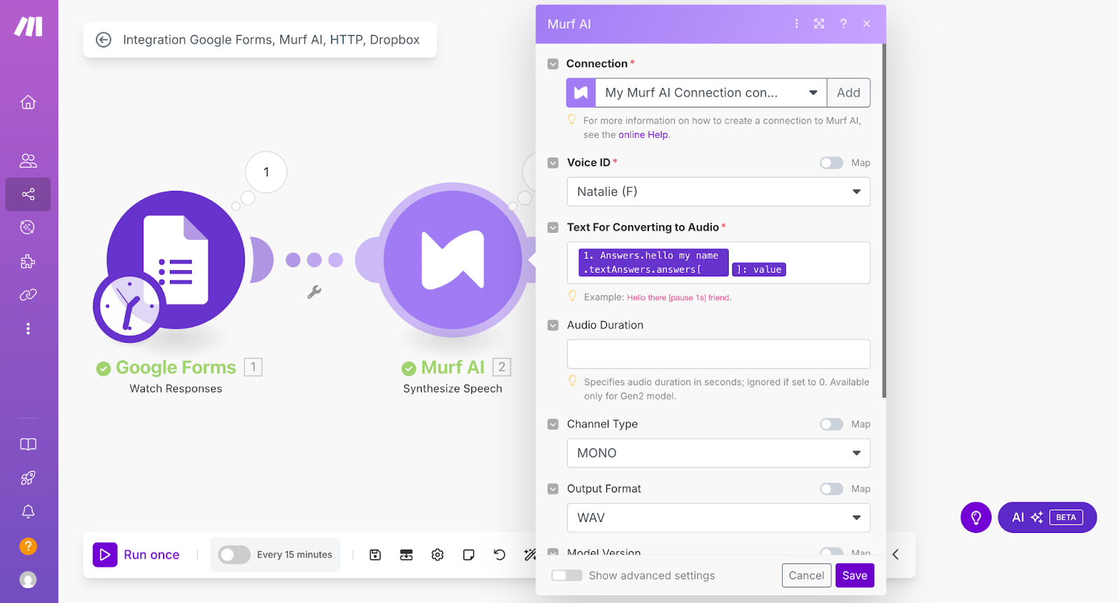 Make Murf Synthesize Speech Action