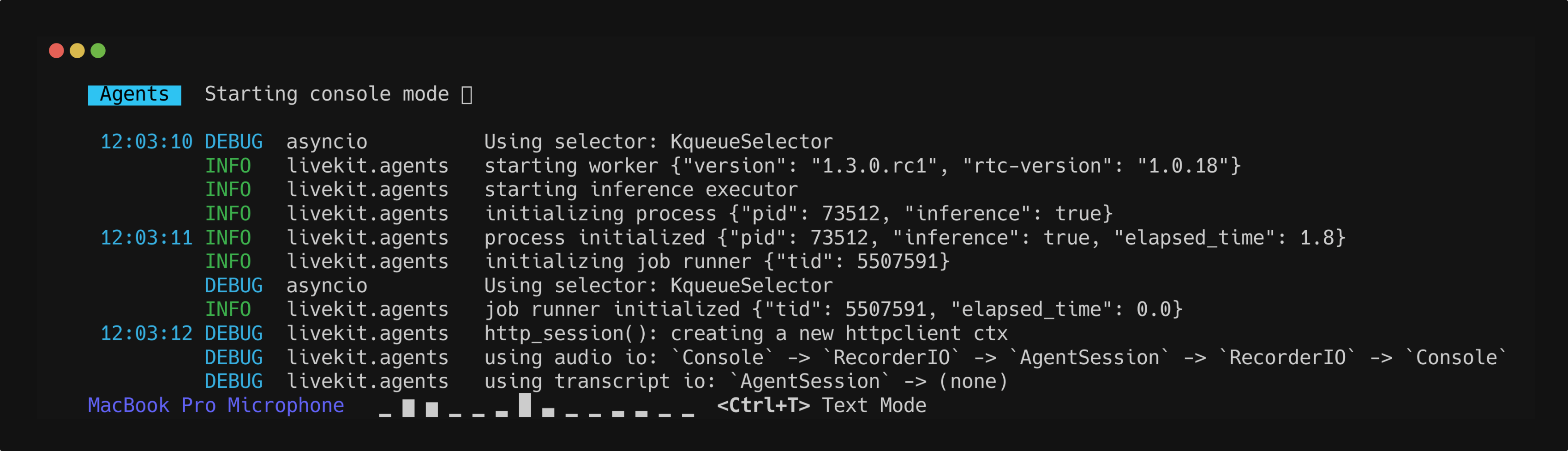 Livekit terminal Session