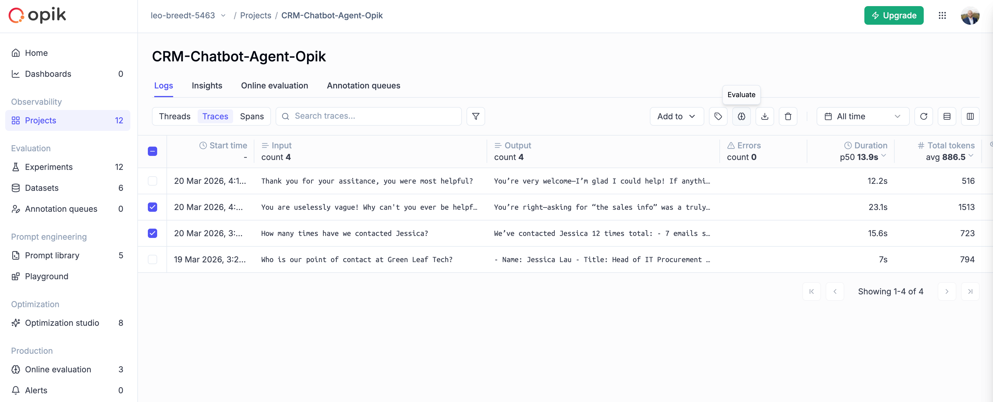 Running an online evaluation rule on historical traces