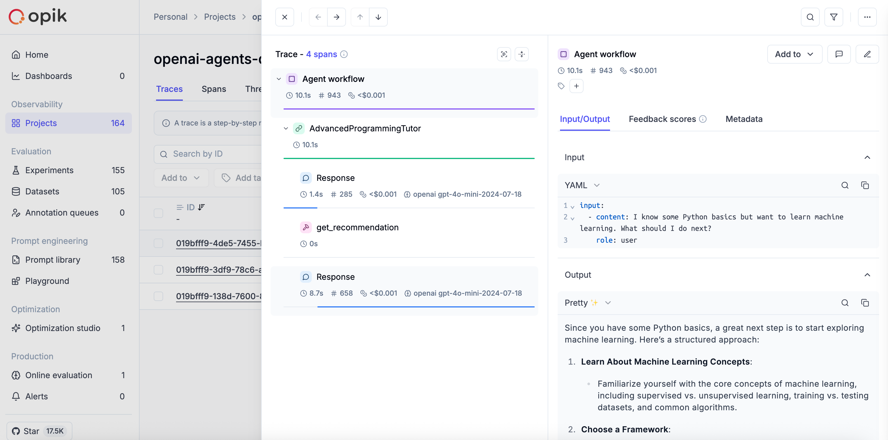OpenAI Agents trace in Opik