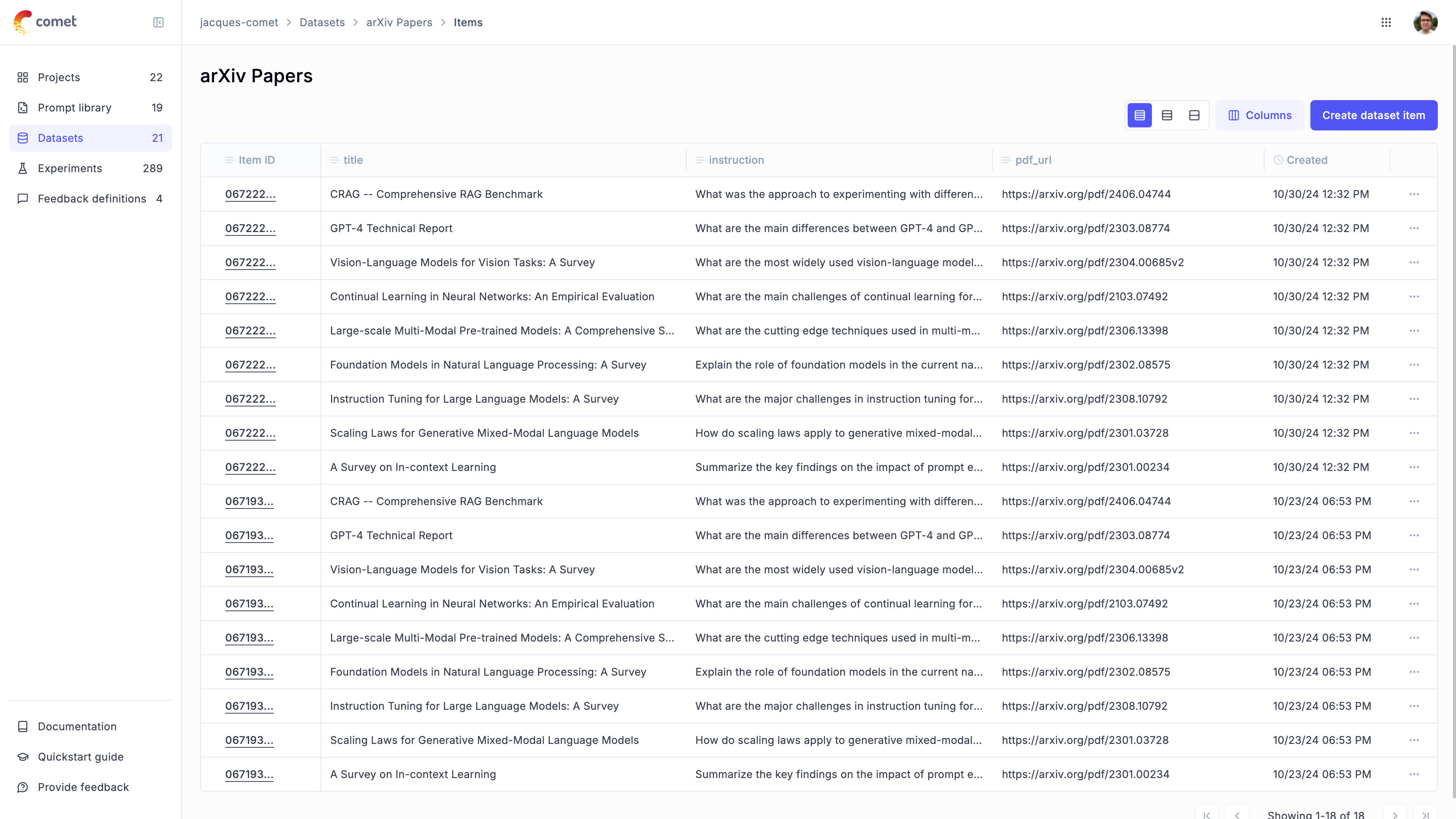 Manage datasets | Opik Documentation