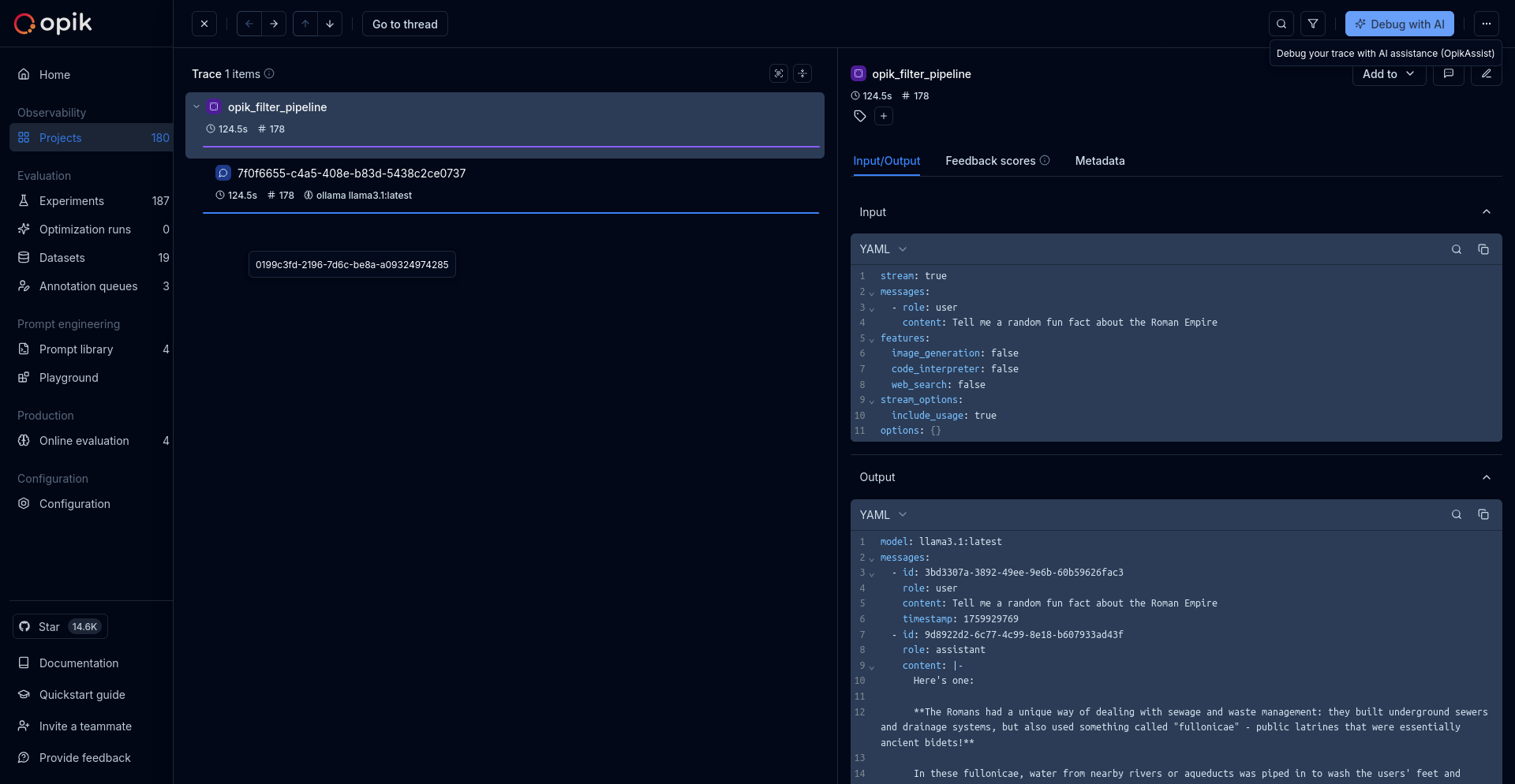 OpenWebUI Example Trace in Opik