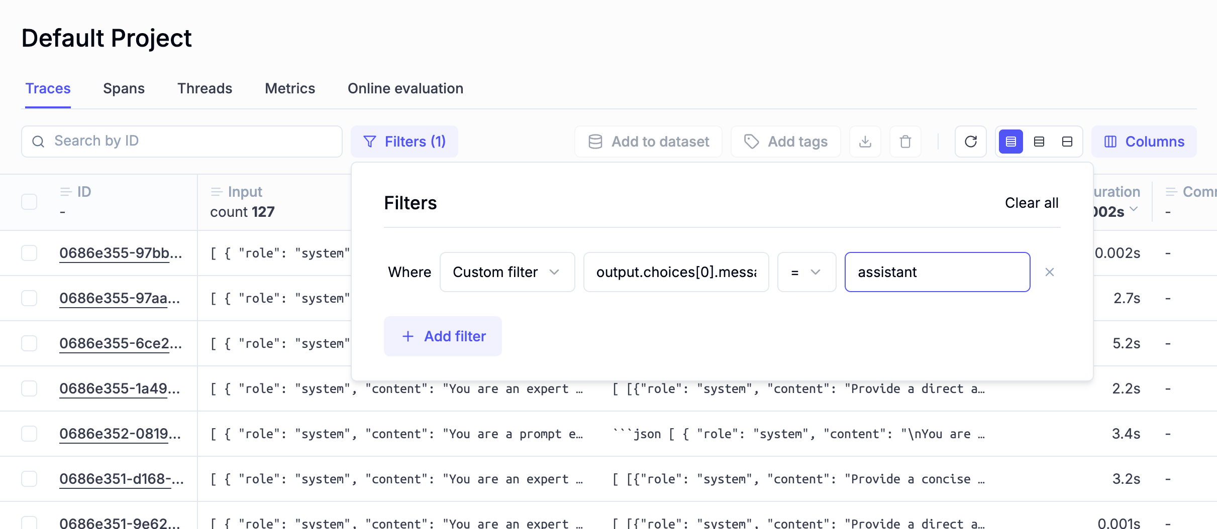 Filtering and Search Interface