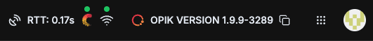 Comet Debugger Mode showing RTT, connectivity status, and Opik version