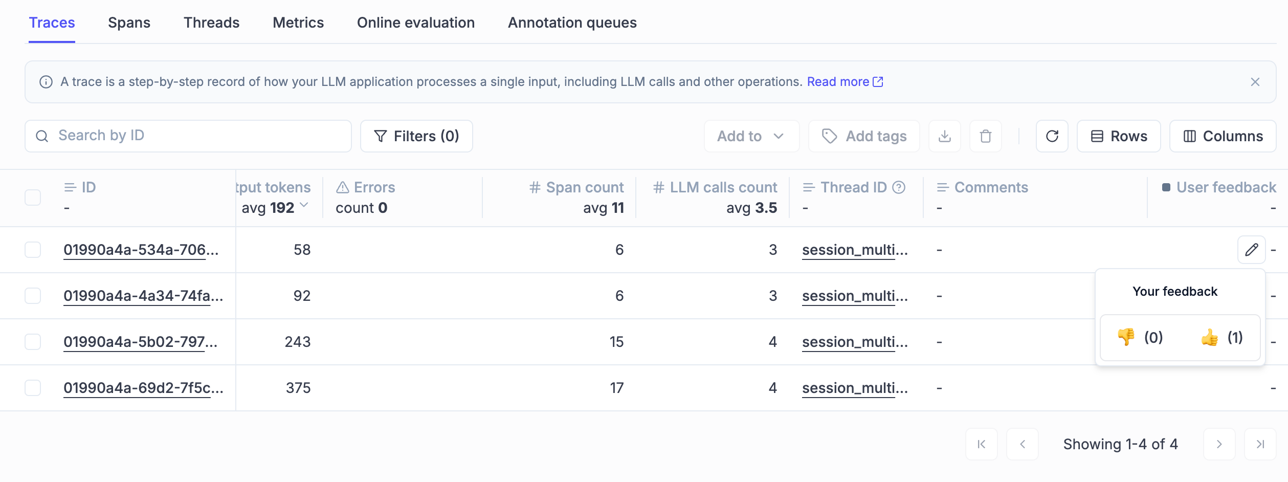 Inline feedback editing interface showing hover-triggered edit options in data tables