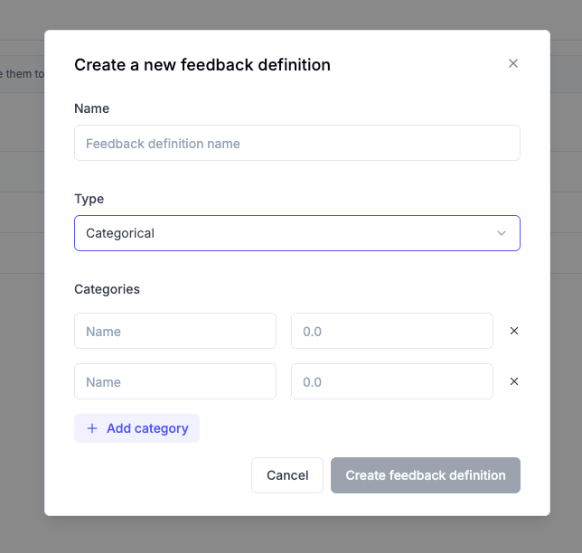 New Feedback Definition Modal