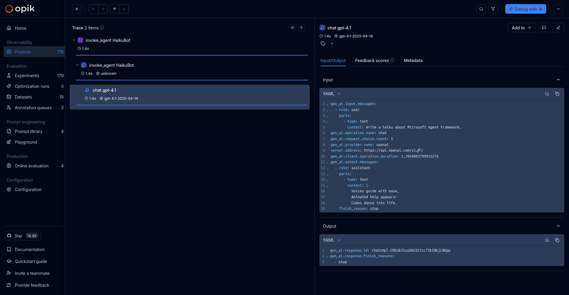Microsoft Agent Framework tracing