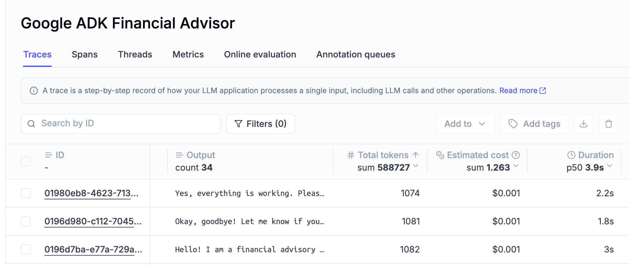 Total duration display showing duration statistics and timing information